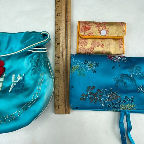Vintage Lot of 3 Silk Satin Asian Embroidered Accessory Bags - Picture 8 of 10